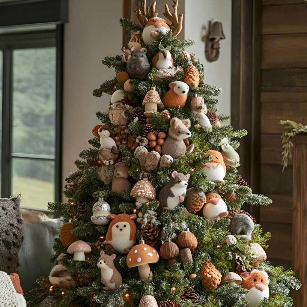 05. Forest Animals Christmas Tree with Bear, Raccoon, and Wolf Ornaments