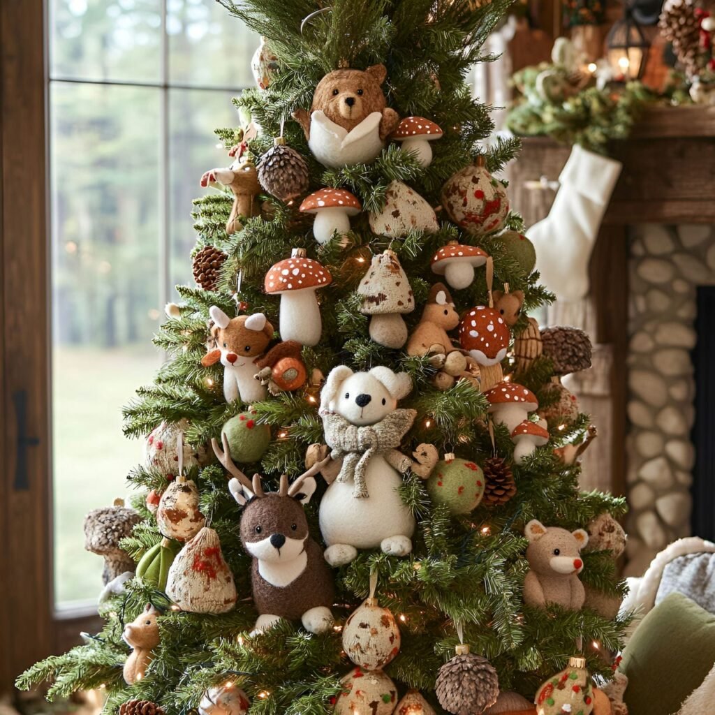 05. Forest Animals Christmas Tree with Bear, Raccoon, and Wolf Ornaments