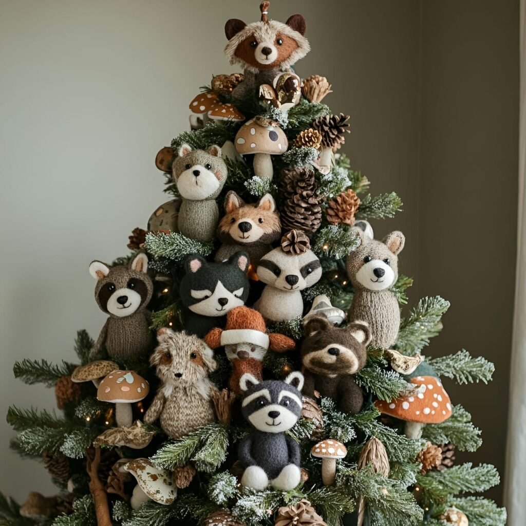 05. Forest Animals Christmas Tree with Bear, Raccoon, and Wolf Ornaments