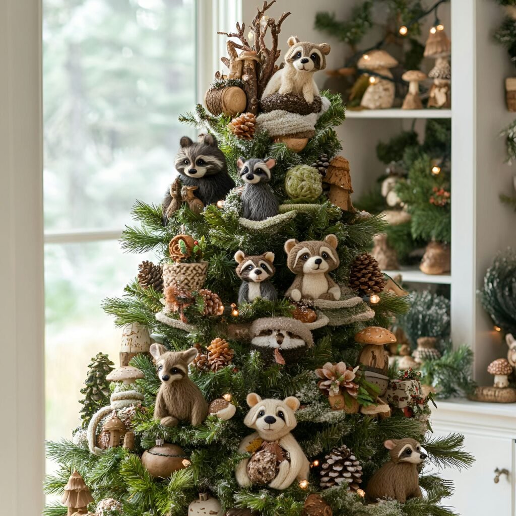 05. Forest Animals Christmas Tree with Bear, Raccoon, and Wolf Ornaments