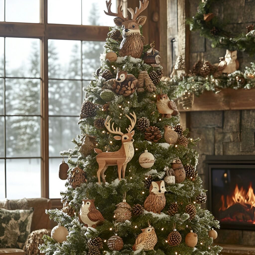 21. Wildlife and Nature Christmas Tree: Rustic and Earthy Holiday Décor Ideas