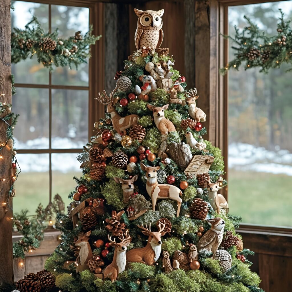 21. Wildlife and Nature Christmas Tree: Rustic and Earthy Holiday Décor Ideas