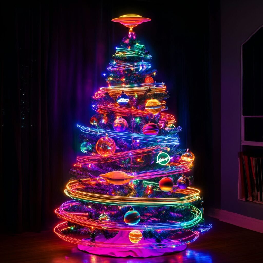 13. Space-Themed Christmas Tree: Blast Off into a Stellar Holiday Season