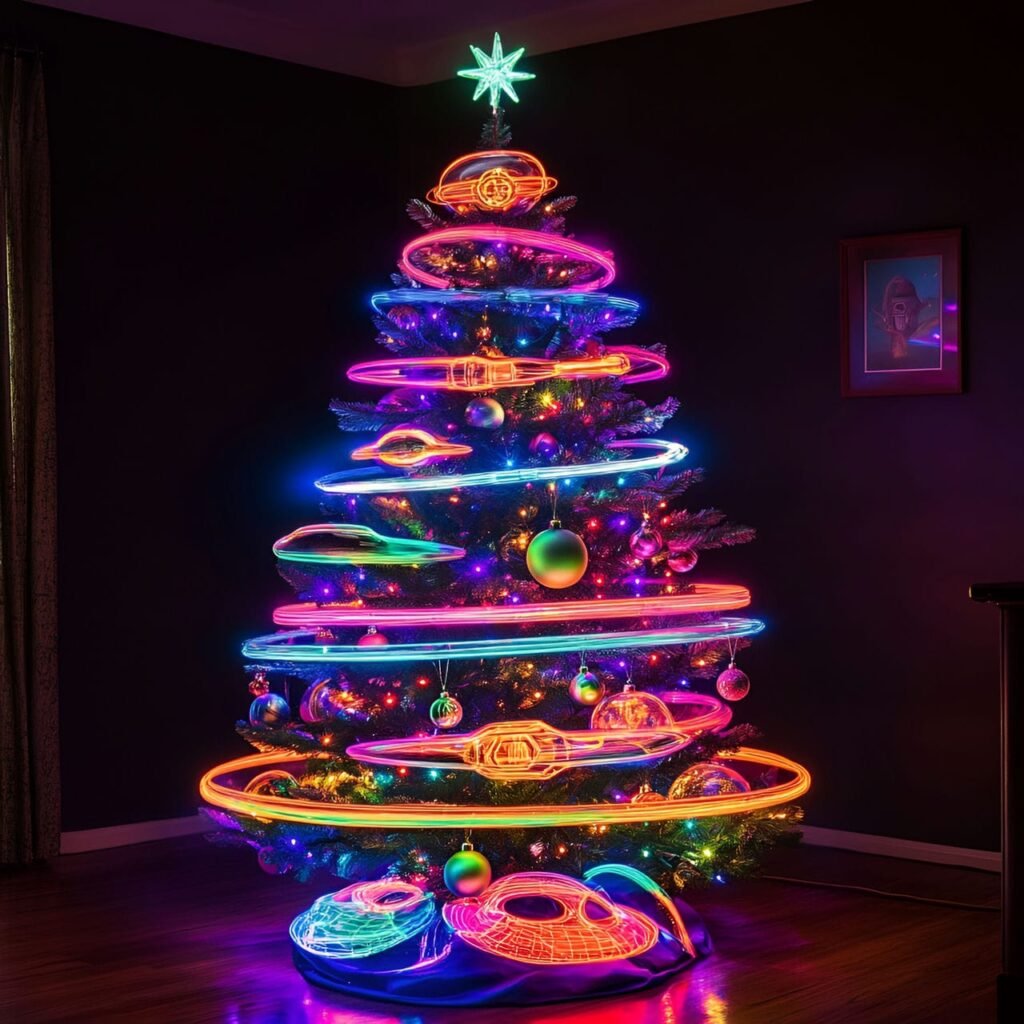 13. Space-Themed Christmas Tree: Blast Off into a Stellar Holiday Season