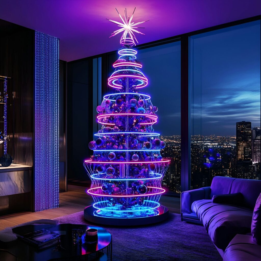 14. Futuristic Festivities with Electric Neon Holiday Glow