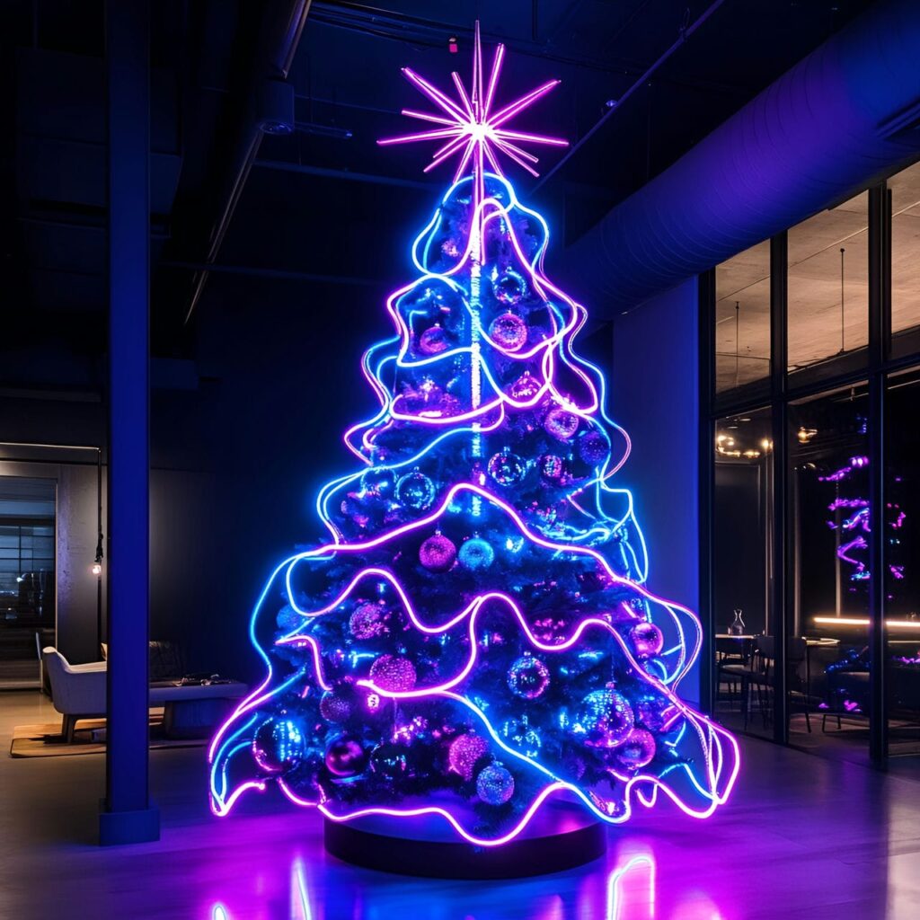 14. Futuristic Festivities with Electric Neon Holiday Glow