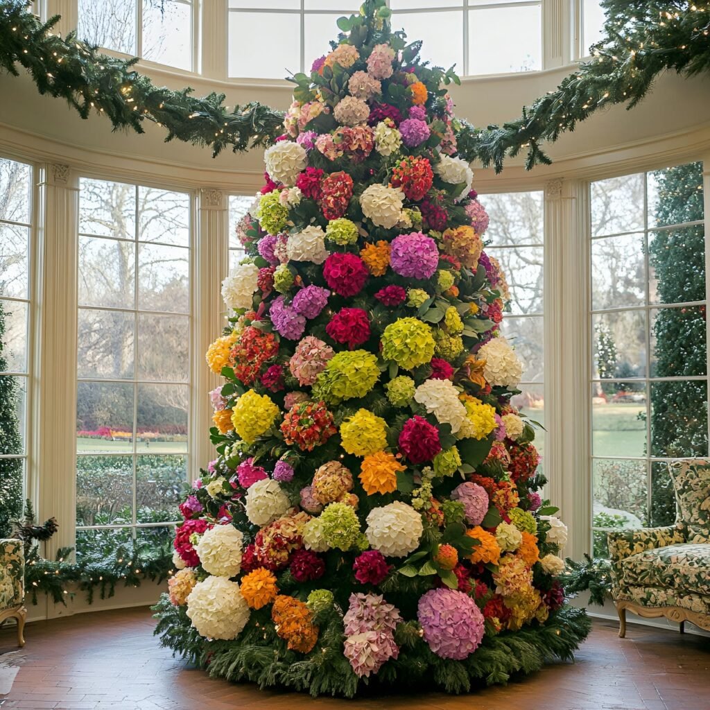 28. Floral Garden Christmas Tree: Nature-Inspired Holiday Décor