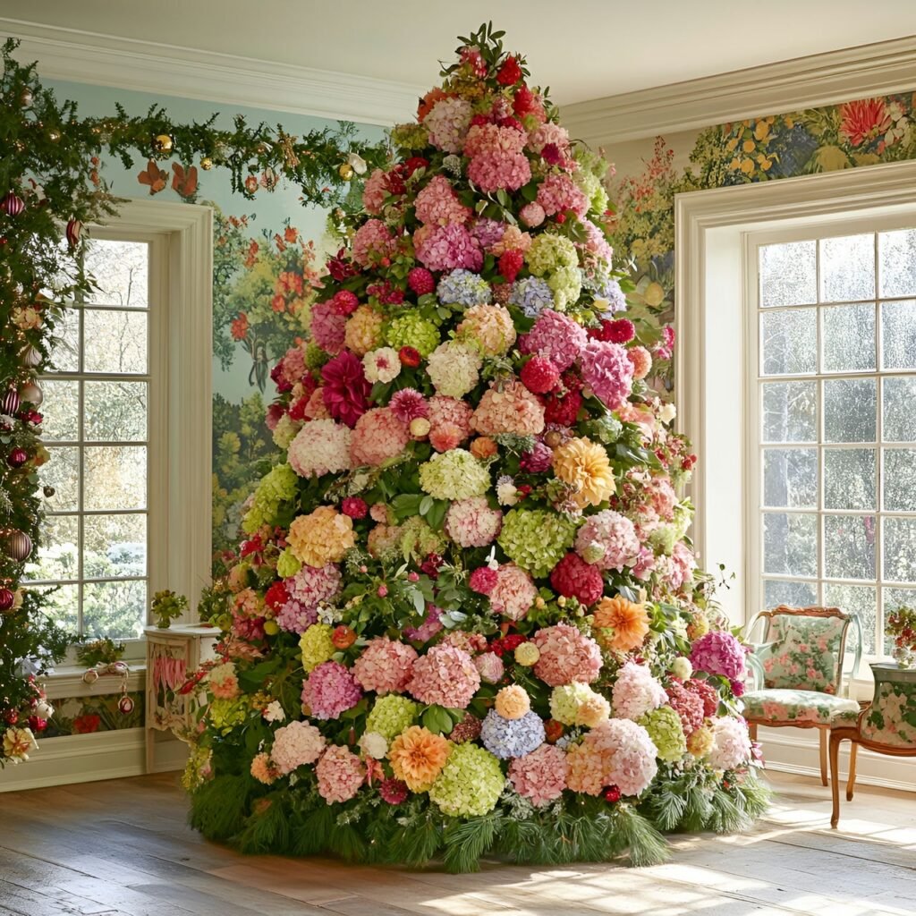 28. Floral Garden Christmas Tree: Nature-Inspired Holiday Décor