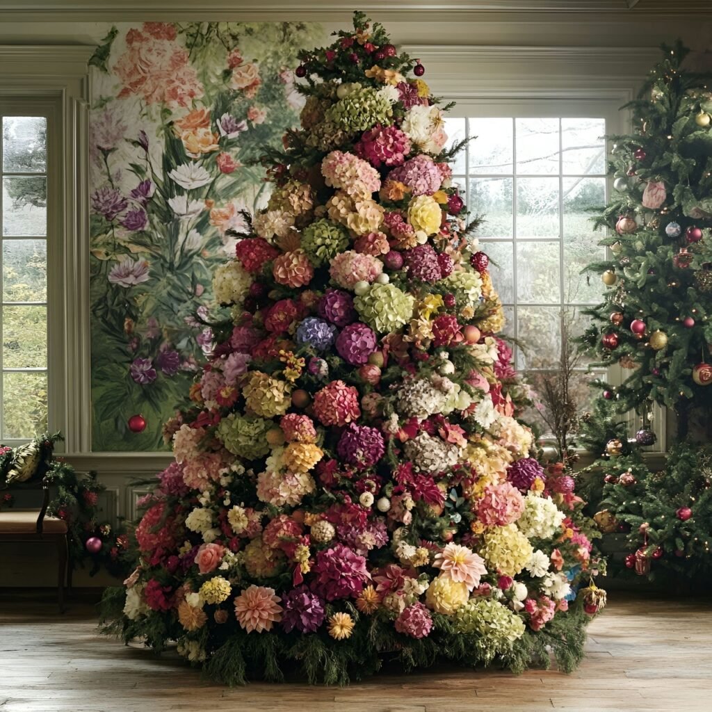 28. Floral Garden Christmas Tree: Nature-Inspired Holiday Décor