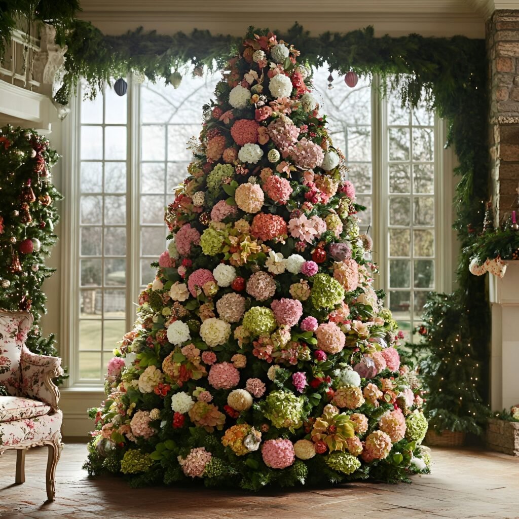 28. Floral Garden Christmas Tree: Nature-Inspired Holiday Décor