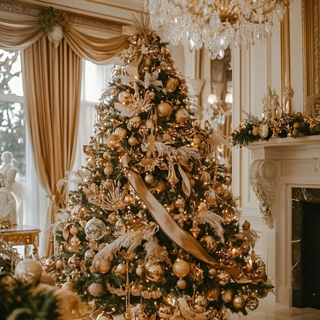 13. Gilded Age Christmas Tree with Gold & Bronze Ornaments