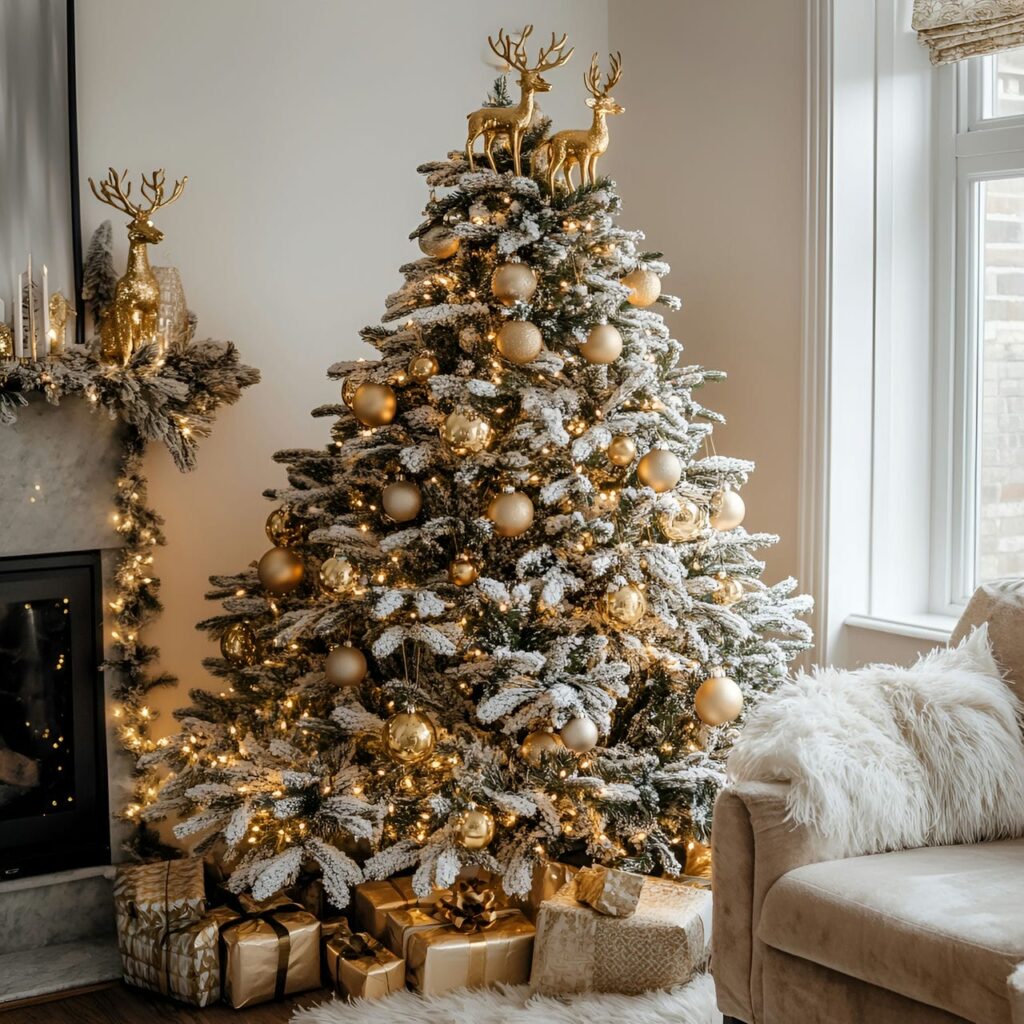 12. Gold Reindeer Elegance Tree with DIY Garlands