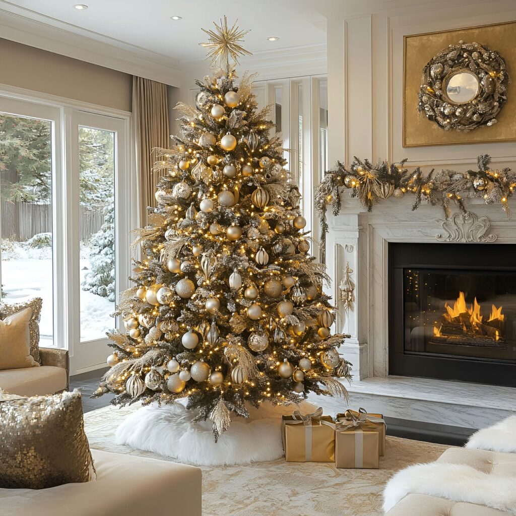 01. Grand Metallic Accents Christmas Tree with Gold & Silver Ornaments