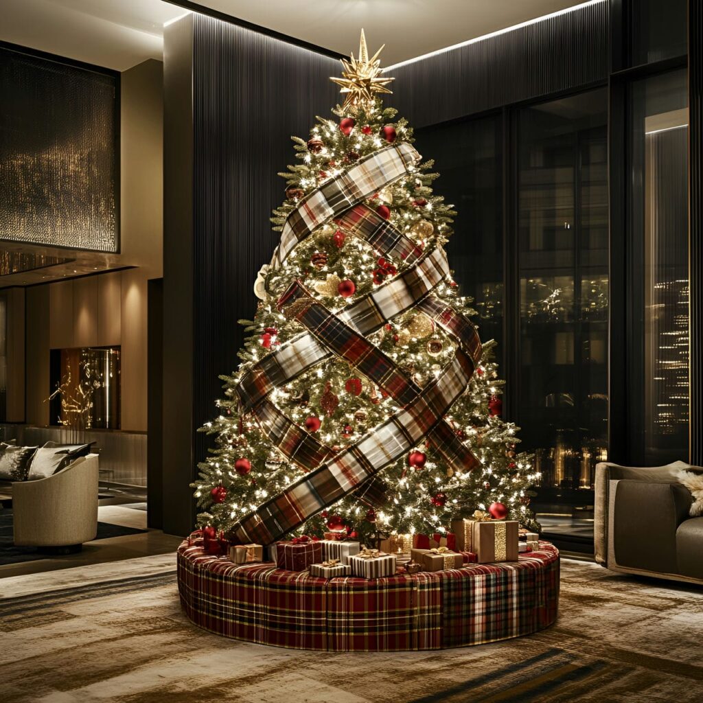 01. Gucci Plaid Perfection Christmas Tree with Festive Plaid Ribbons