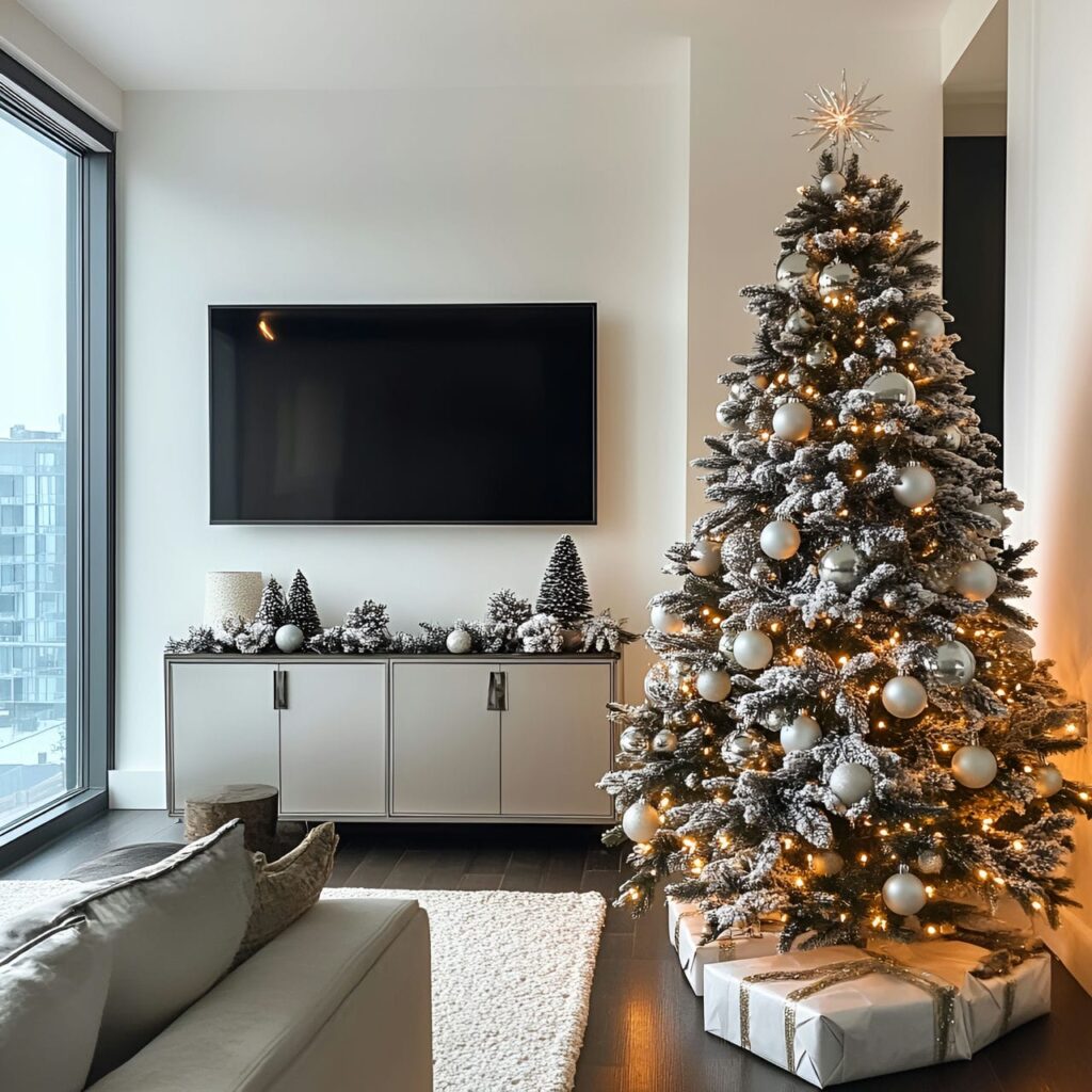 13. Gunmetal & White Sleek Style Tree with Reflective Baubles