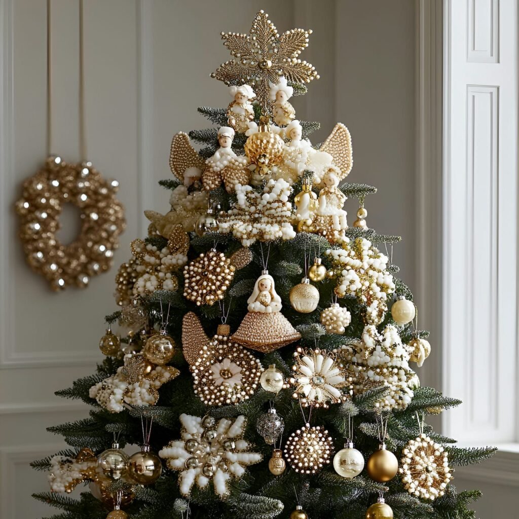 13. Handmade Bead Ornaments Tree with Sparkling Twinkles