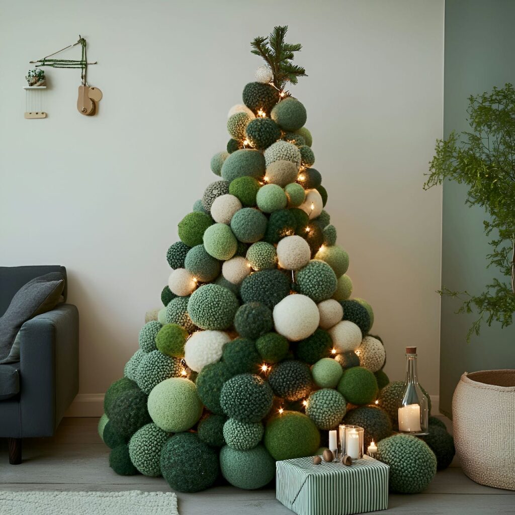 21. Handmade Wool Pom-Pom Tree with Wooden Bead Details