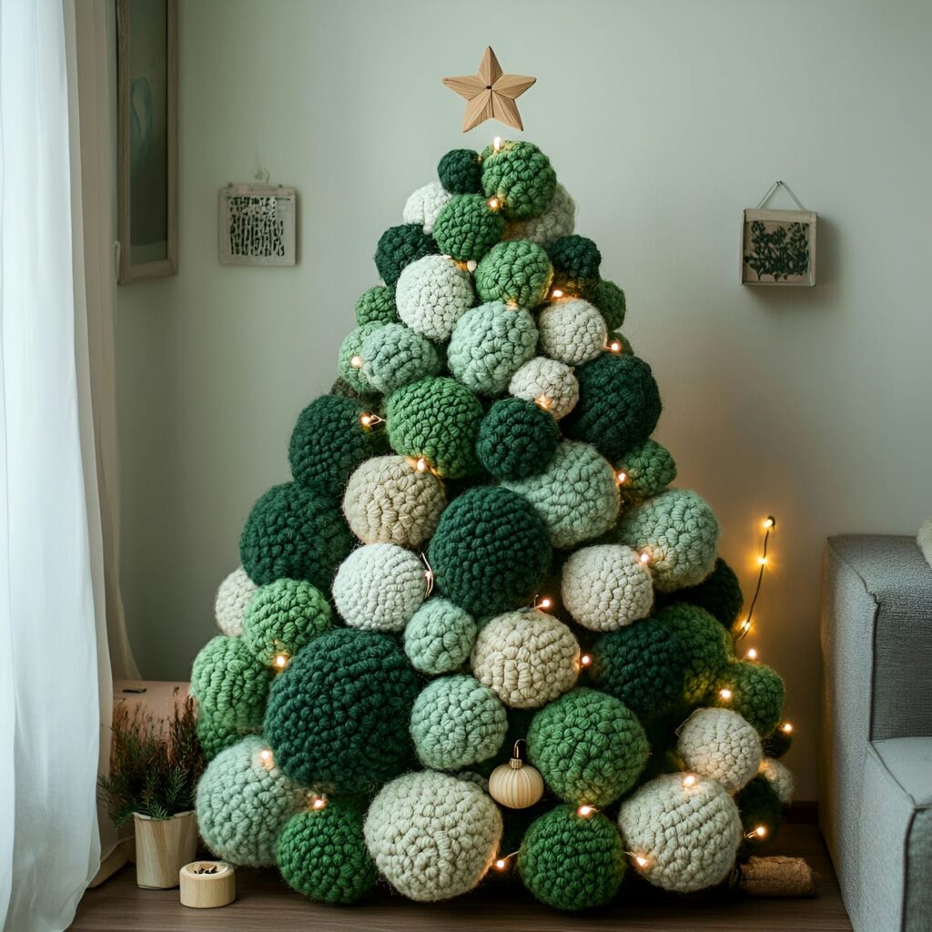 21. Handmade Wool Pom-Pom Tree with Wooden Bead Details