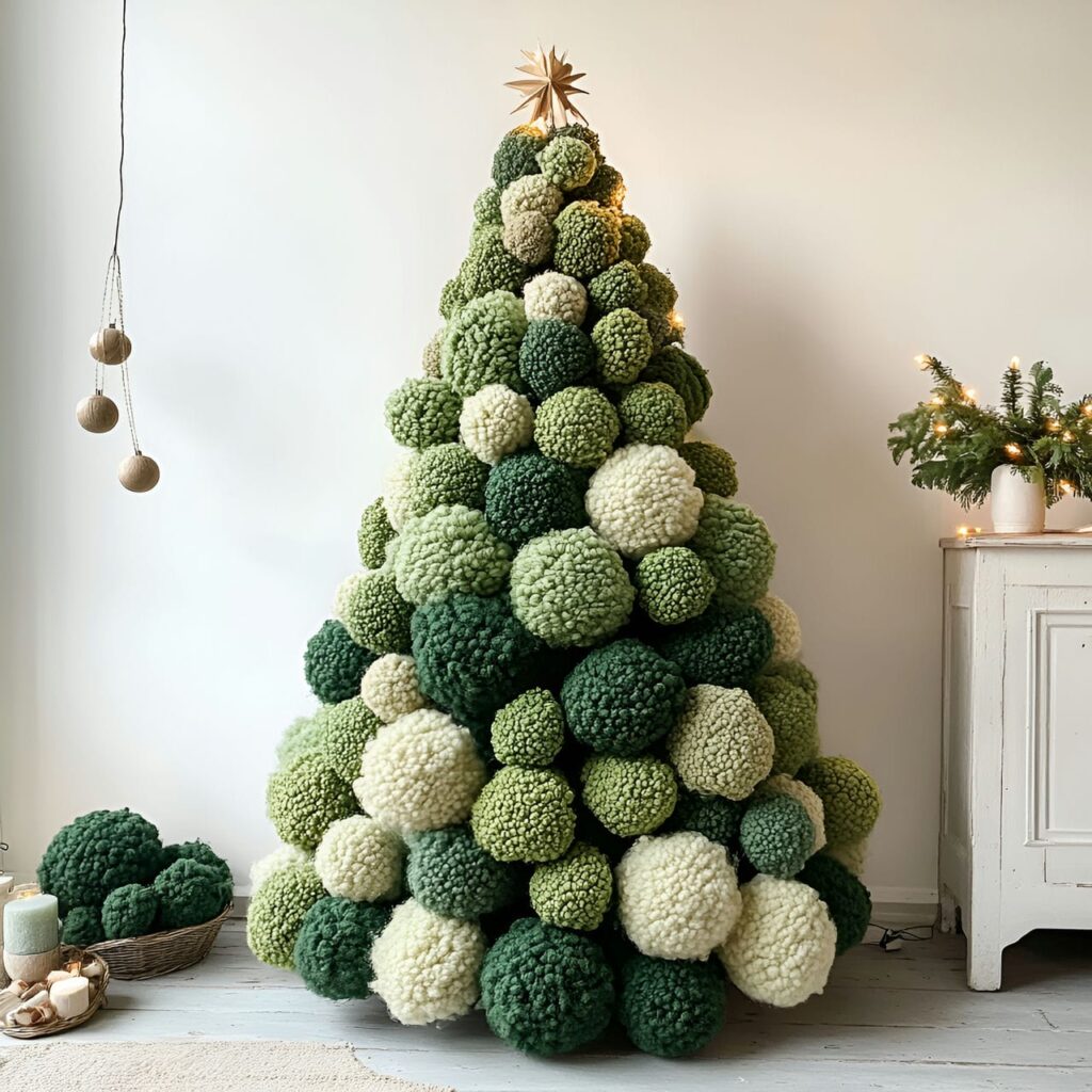 21. Handmade Wool Pom-Pom Tree with Wooden Bead Details