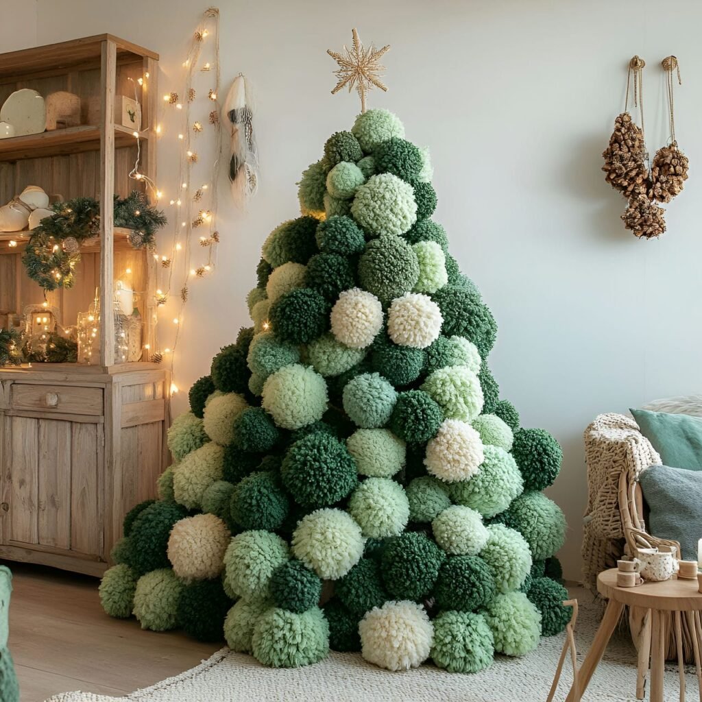 21. Handmade Wool Pom-Pom Tree with Wooden Bead Details