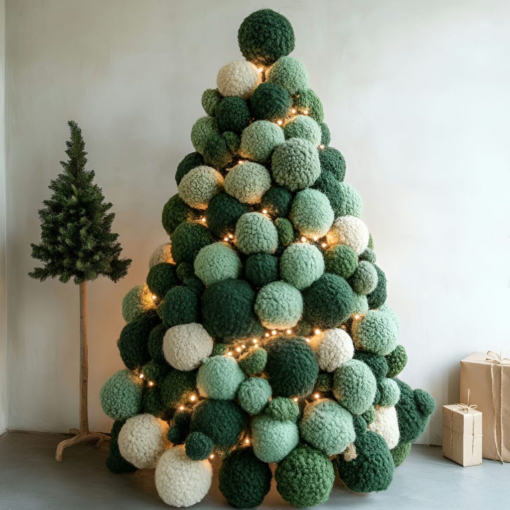 21. Handmade Wool Pom-Pom Tree with Wooden Bead Details