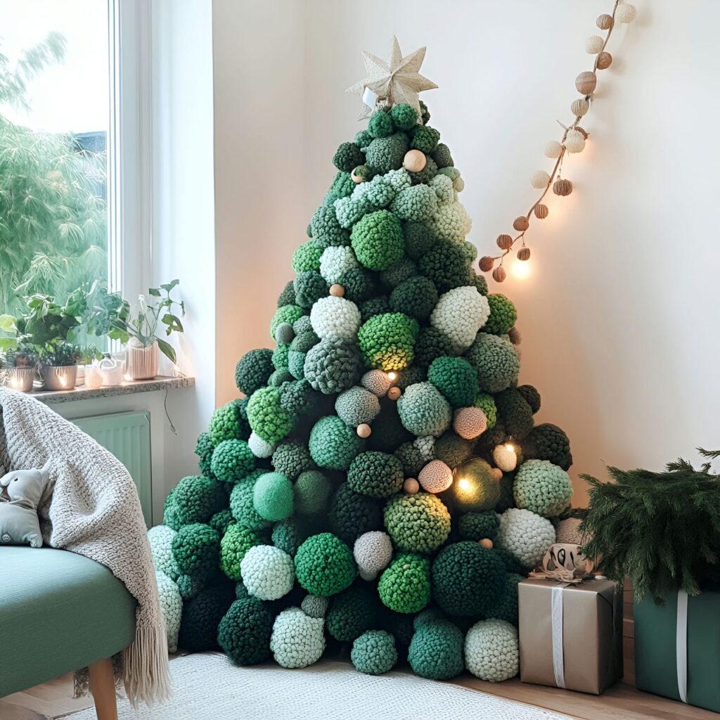 21. Handmade Wool Pom-Pom Tree with Wooden Bead Details