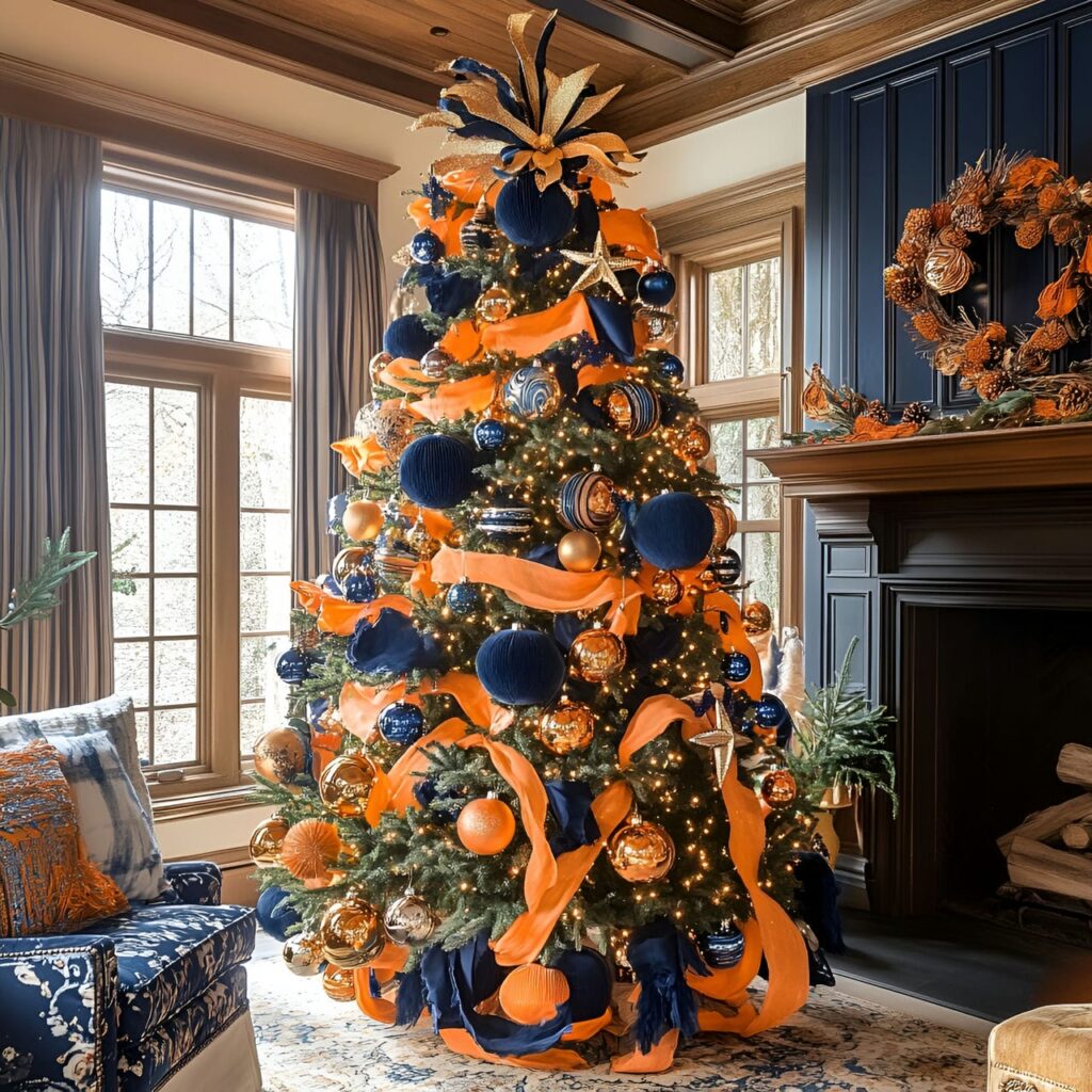 04. Hermes Christmas Tree with Orange and Navy Accents