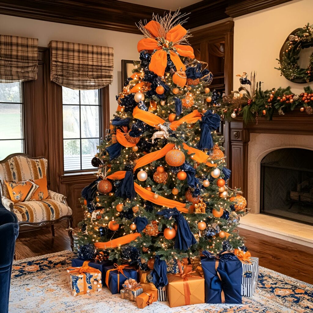 04. Hermes Christmas Tree with Orange and Navy Accents