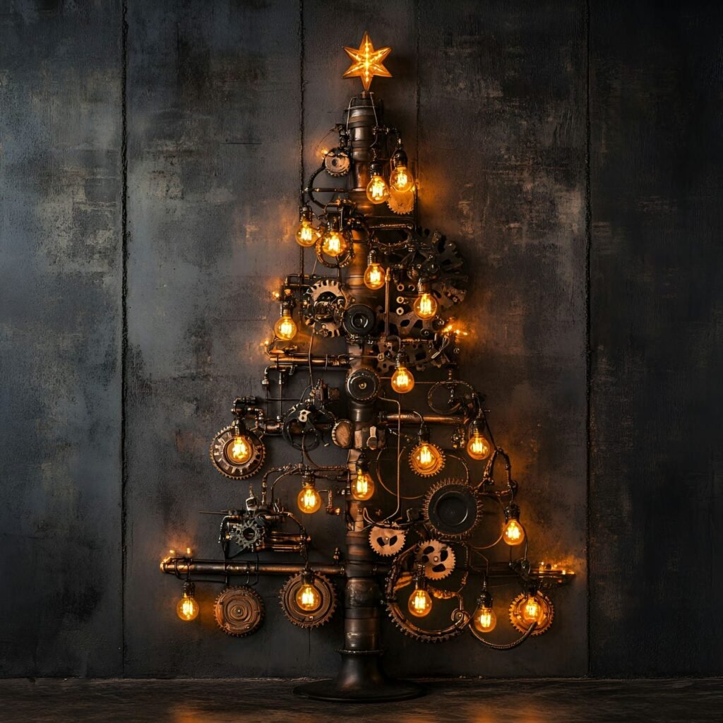 19. Steampunk Christmas Tree: A Whimsical Blend of Vintage and Futuristic Holiday Décor