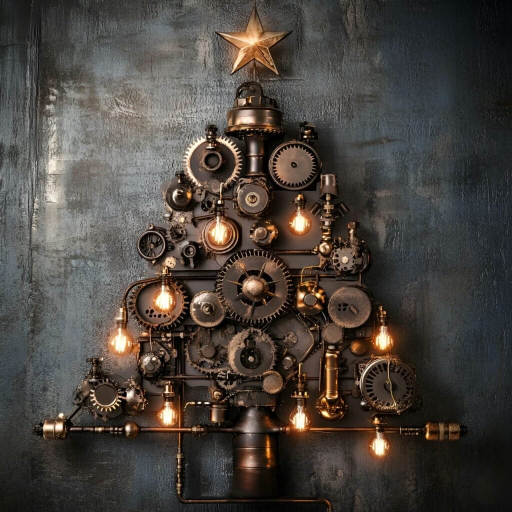 19. Steampunk Christmas Tree: A Whimsical Blend of Vintage and Futuristic Holiday Décor