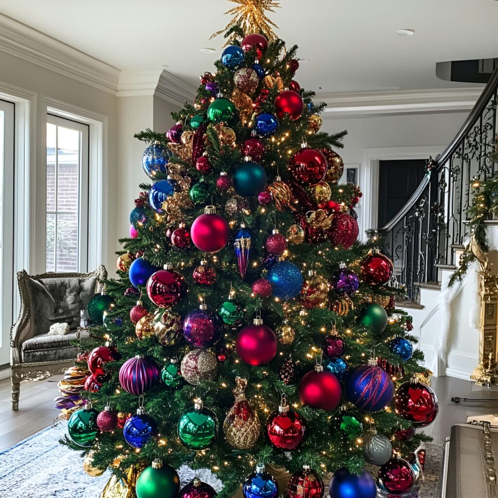 11. Jewel-Toned Multi-Colored Tree with Rich Ornament Colors