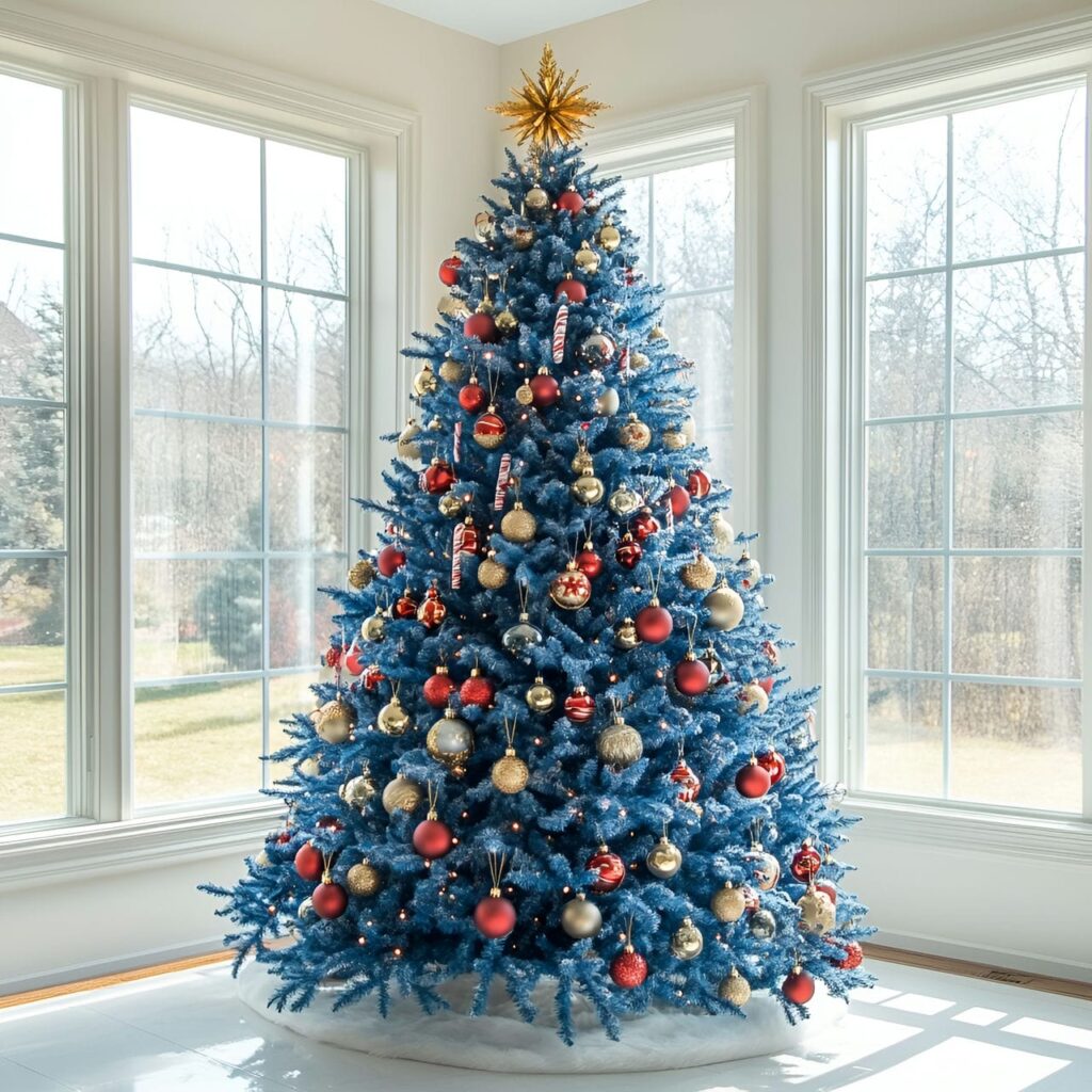 09. Joyful Blue Bliss with Bright Red and Gold Ornaments