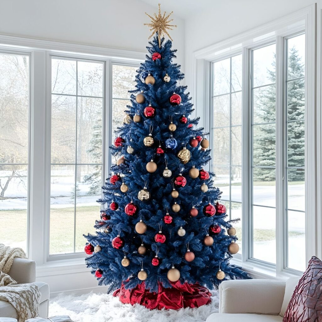 09. Joyful Blue Bliss with Bright Red and Gold Ornaments