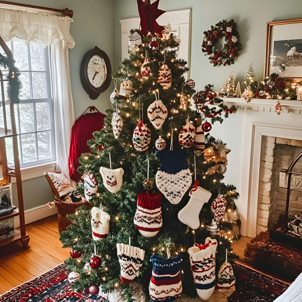 22. Knitted Ornament Tree with Mini Winter Garments