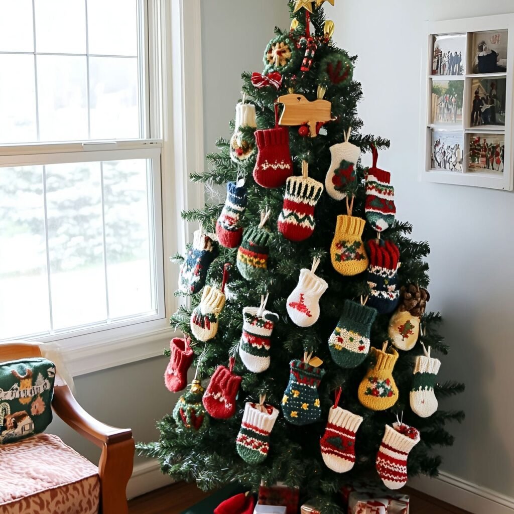 22. Knitted Ornament Tree with Mini Winter Garments