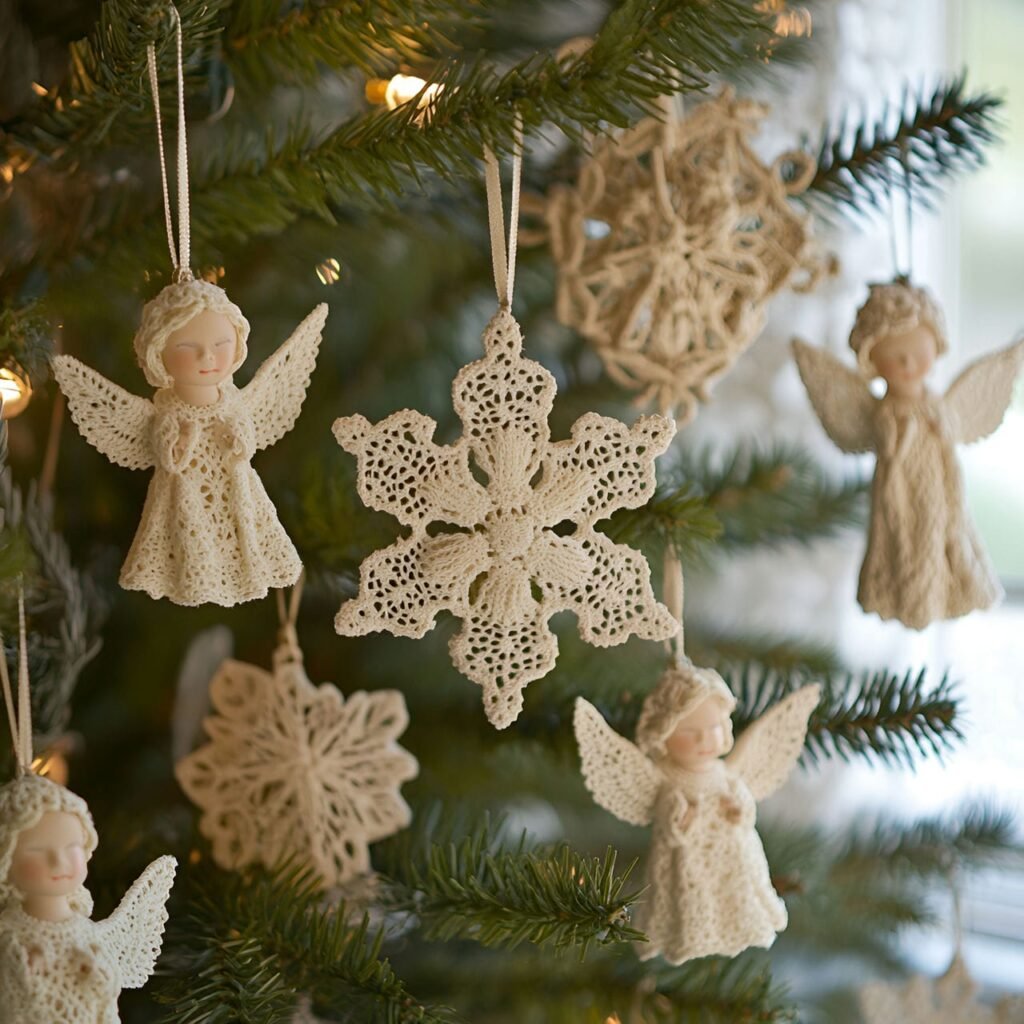 27. Lace Ornament Christmas Tree with Vintage Snowflakes