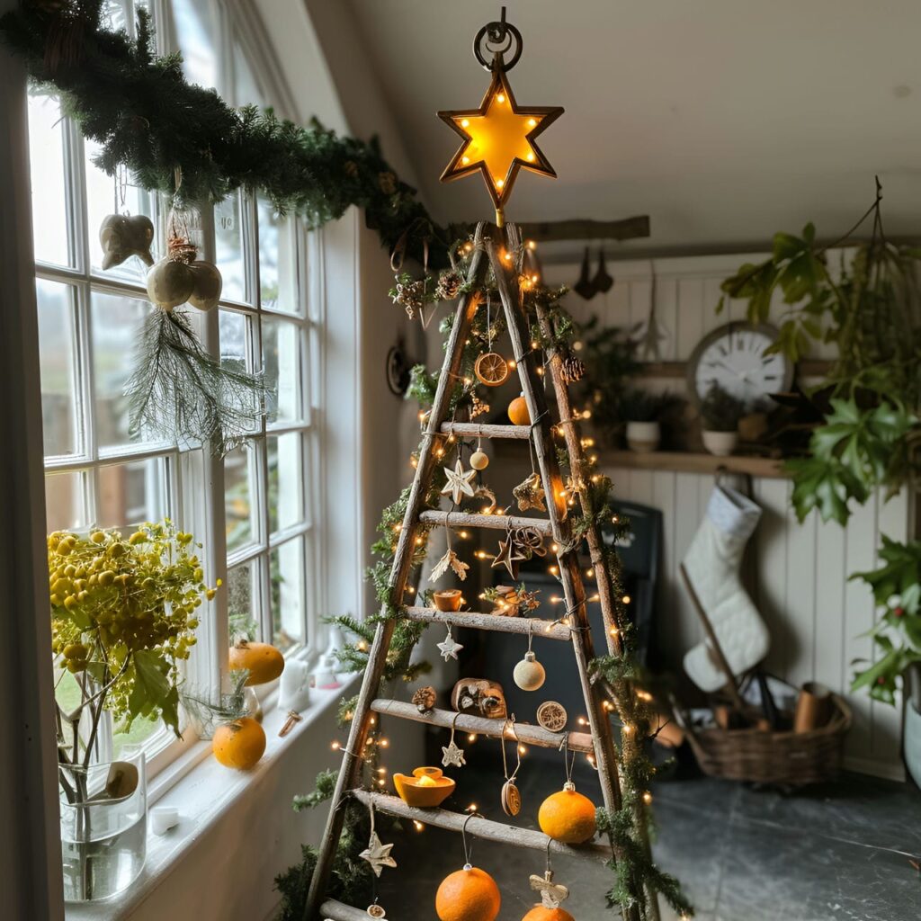 11. Ladder Christmas Tree with Citrus and Wooden Stars