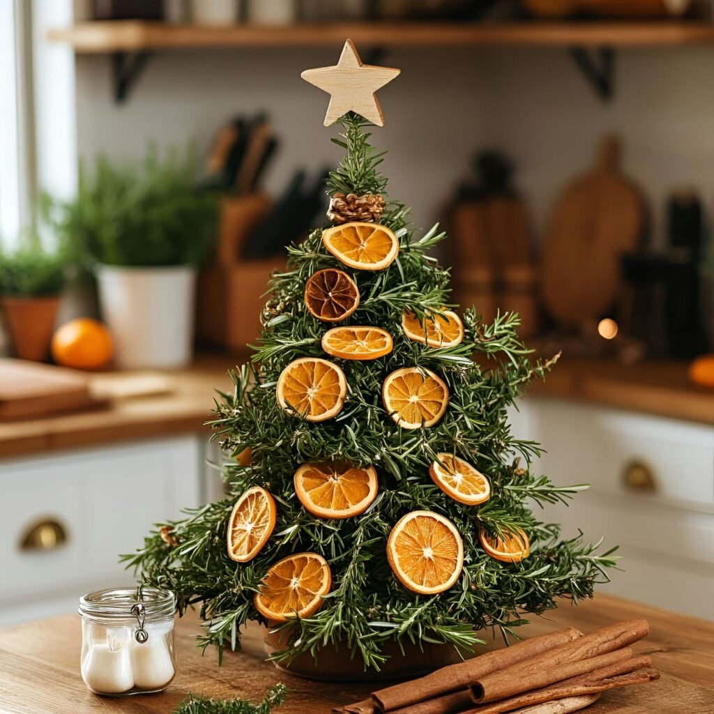 27. Living Potted Herb Christmas Tree with Fragrant Orange Slices