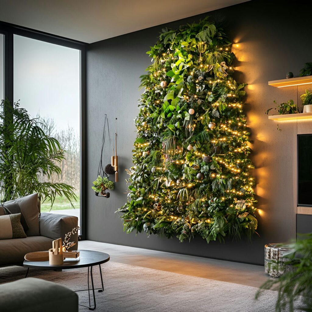 15. Living Wall Christmas Tree with Wooden Ornament Details