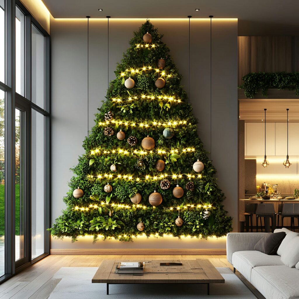 15. Living Wall Christmas Tree with Wooden Ornament Details