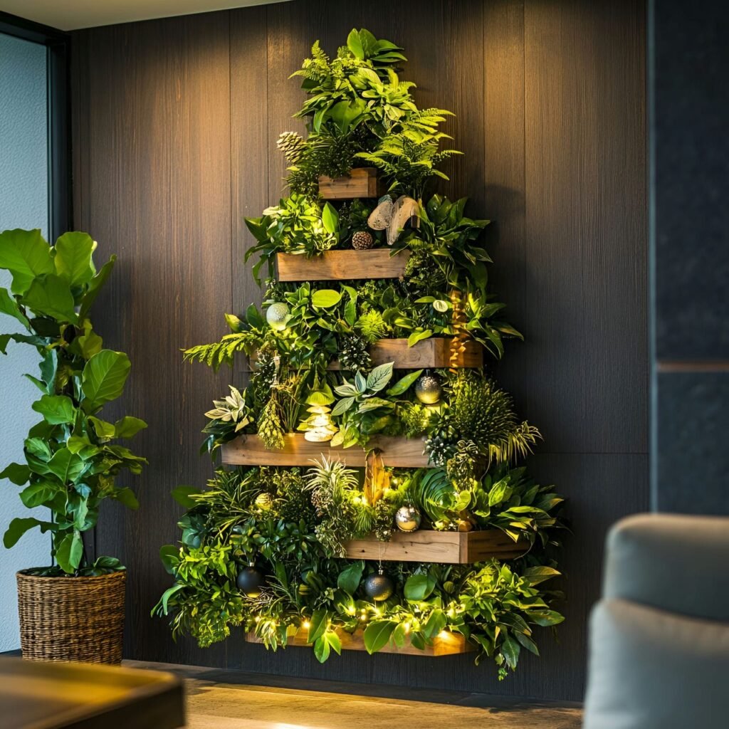 15. Living Wall Christmas Tree with Wooden Ornament Details