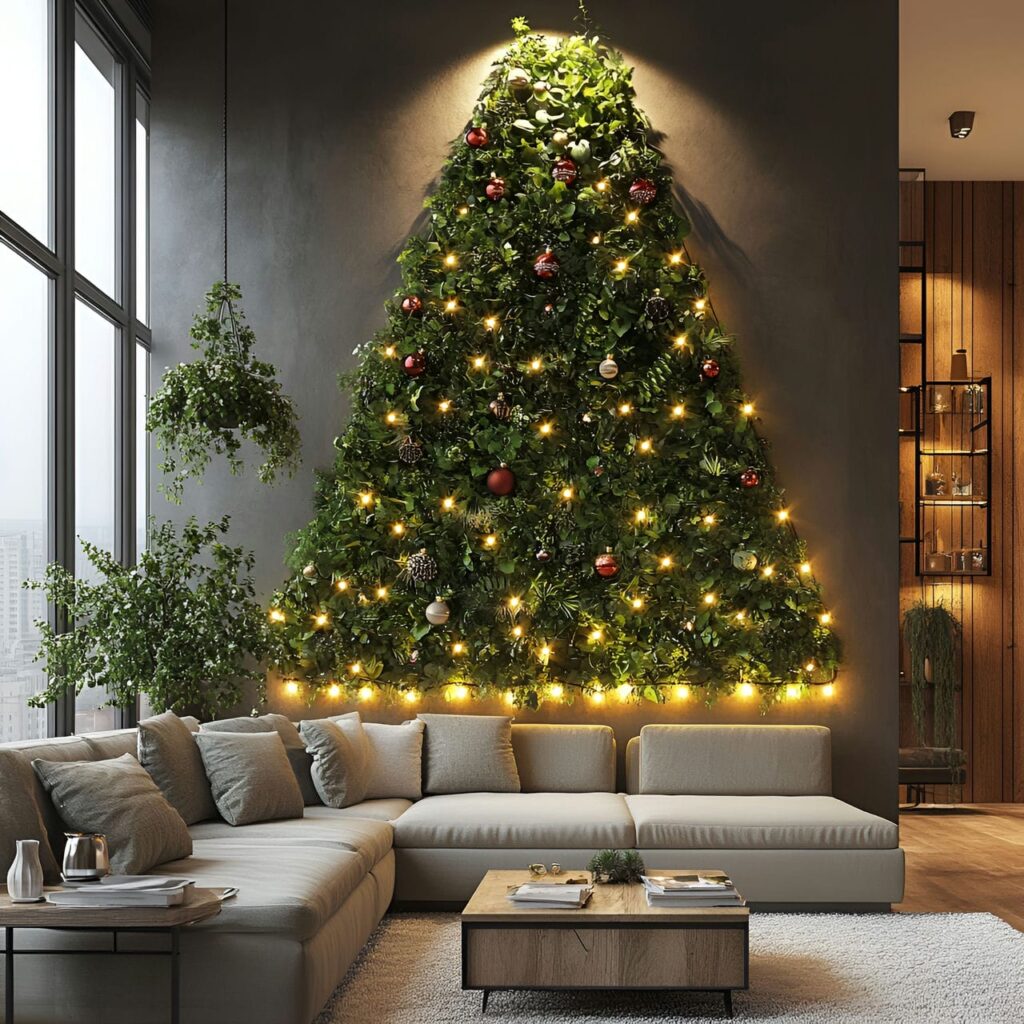 15. Living Wall Christmas Tree with Wooden Ornament Details