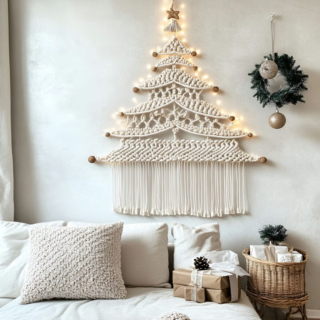 18. Macramé Christmas Tree with Boho Cotton Fiber Décor