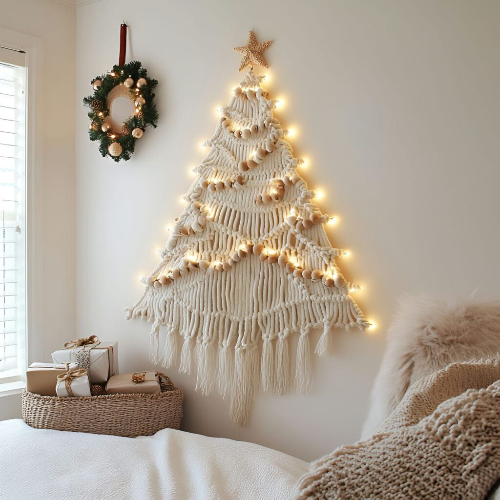 18. Macramé Christmas Tree with Boho Cotton Fiber Décor