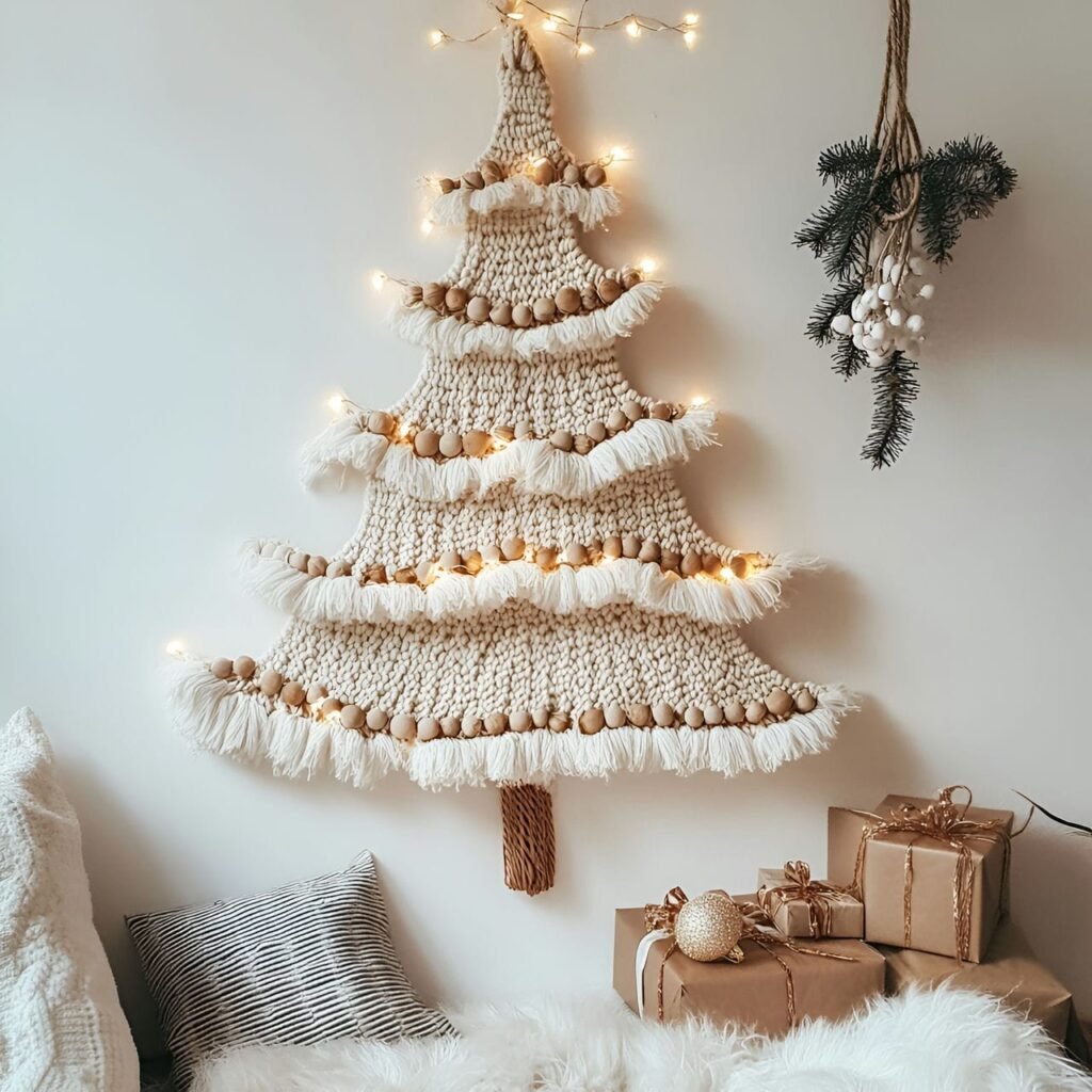 18. Macramé Christmas Tree with Boho Cotton Fiber Décor