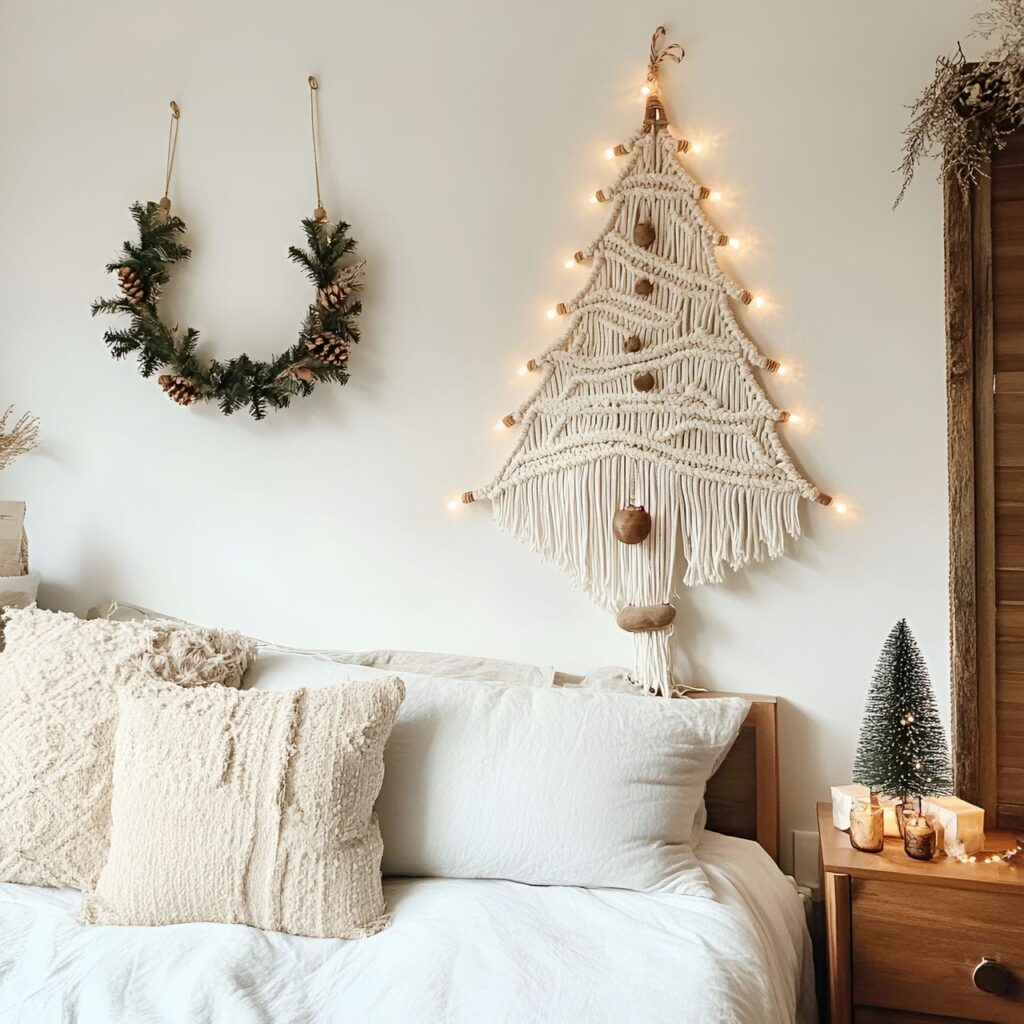 18. Macramé Christmas Tree with Boho Cotton Fiber Décor