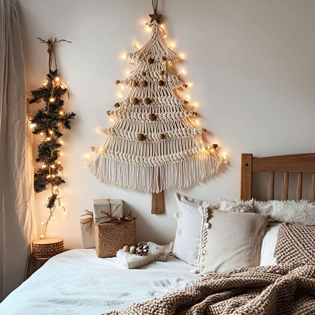 18. Macramé Christmas Tree with Boho Cotton Fiber Décor