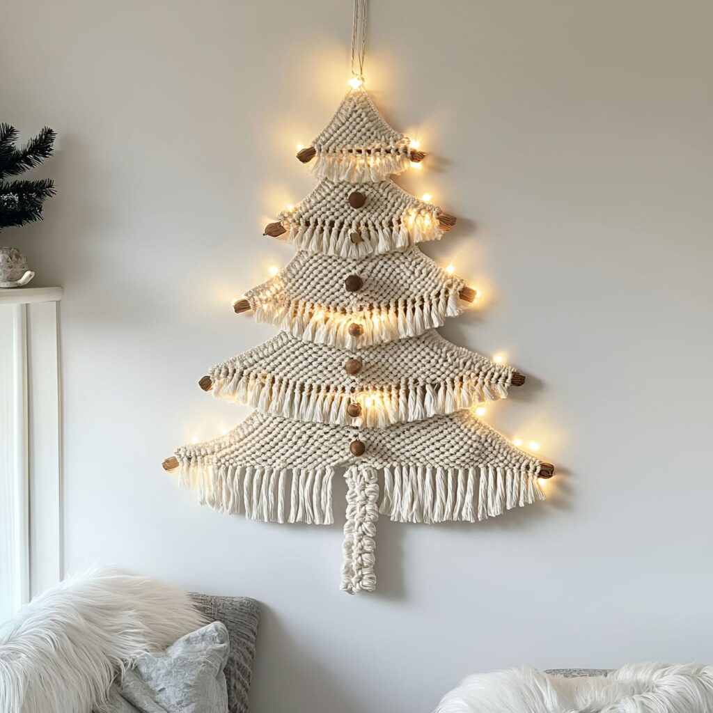 18. Macramé Christmas Tree with Boho Cotton Fiber Décor