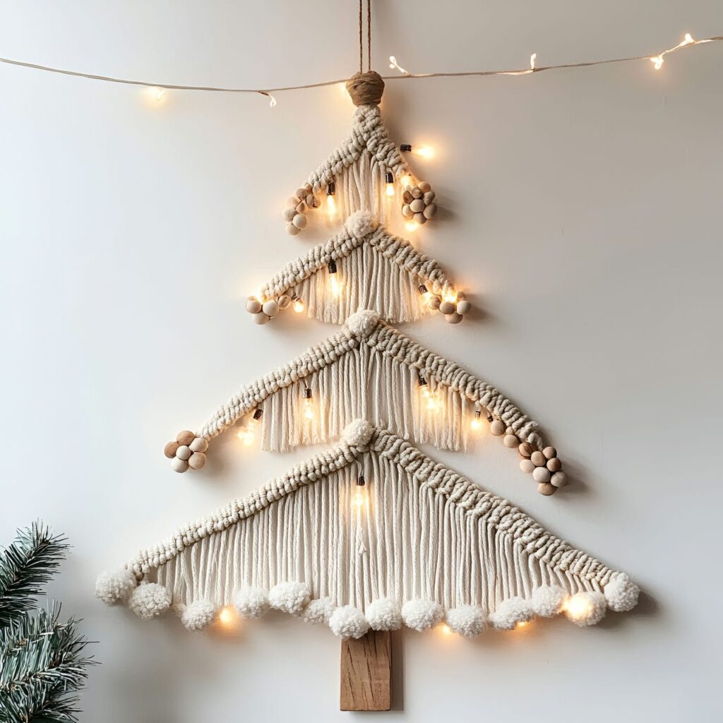 18. Macramé Christmas Tree with Boho Cotton Fiber Décor