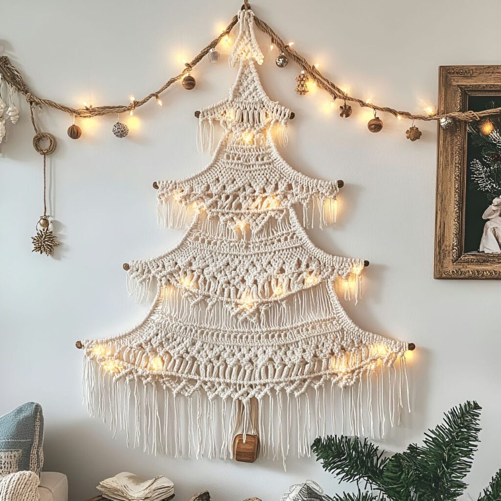 18. Macramé Christmas Tree with Boho Cotton Fiber Décor